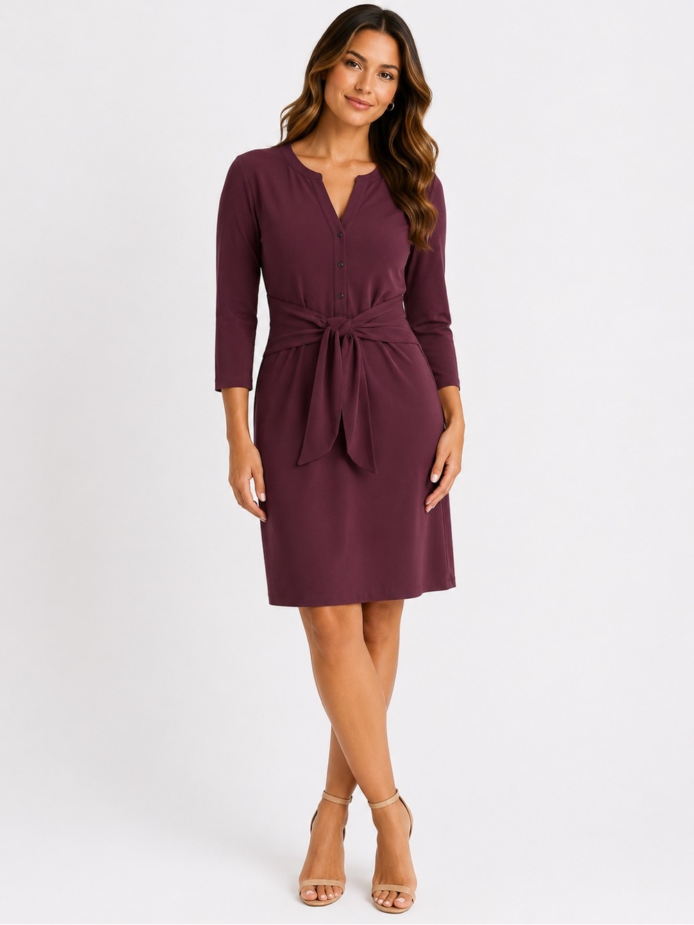 White House Black Market Matte Jersey Tie-Front Dress Maroon Size L